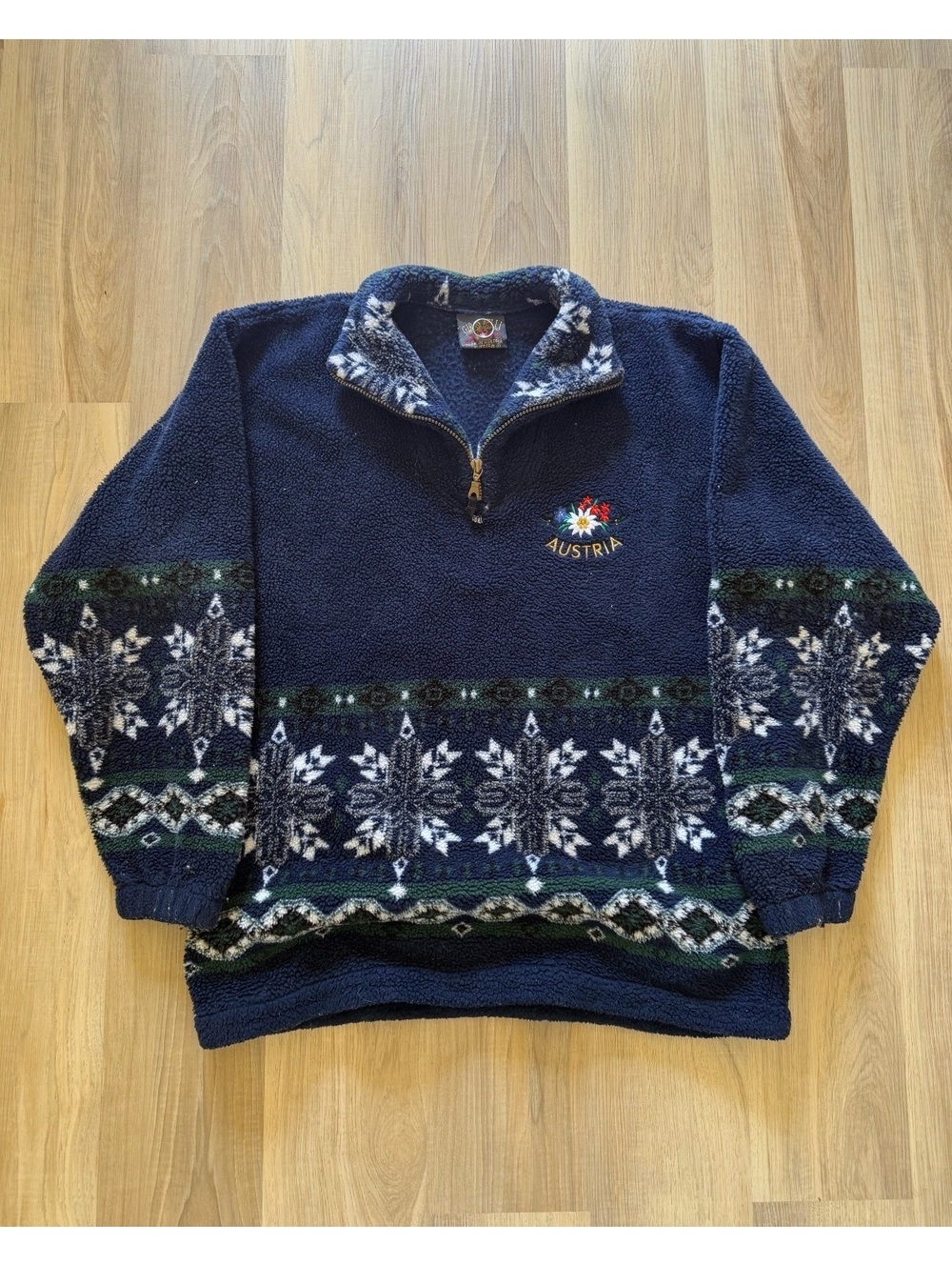 Vintage Austria Pattern Quarter Zip Fleece Jacket